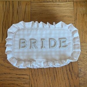Bride Pouch - Cream and White Gingham with pearl and rhinestone letters